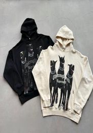 Designer 21fw Hoodie Hound Doberman High Street Loose Washing Old Flocked Hooded Sweater4990515