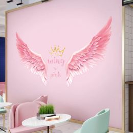 Stickers Nordic style Pink Wing Crown Wall Stickers for Girls room Bedroom Ecofriendly Wall Decals Removable Vinyl Wall Mural Home Decor