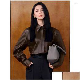 Womens Blouses Shirts Autumn And Winter Fashion Commuter Style Lapel Leather Shirt Tops For Women Drop Delivery Apparel Clothing Otjm1