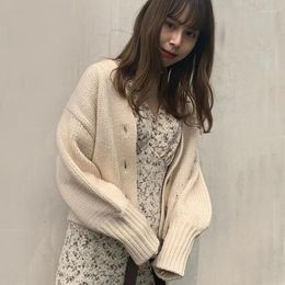 Women's Knits 2024 Women Sweater Cardigans Viscose Thick Long-sleeved Short Knitted Sweaters Bat Winter Simple Loose Solid White Cardigan