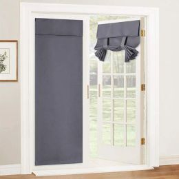 Curtains French Blackout Door Curtain, Tie Up Curtains For Window Glass, W26 X L72 Inch, Grey, 1 Panel