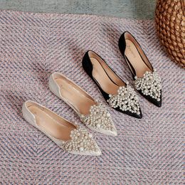 Designer Beads Wedding Shoe Lace Embroider Flats Woman Ballerina Pointed Toe Pearl Loafers Sneakers Plus Size 3543 240312