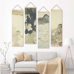 Calligraphy Nordic Style Japanese Landscape Posters Printed Scenery Scroll Painting Canvas Wall Artwork Pictures Home Decoration For Bedroom