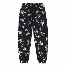 street Clothing Saint Michael Skull Sweatpants Men Women Full Print Logo Pants Japanese Style Drawstring Trousers r89E#