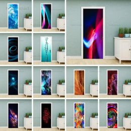 Stickers European Style Different Colours of The Universe Door Sticker 3D Pvc Waterproof Wall Art for Abstract Flowers Living Room Decal