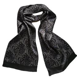 Men Long Scarf Neckwear 100Silk dark grey Double Paisley 170x27cm