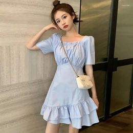 Casual Dresses Summer Irregular Square Collar Ruffle Dress Fishtail Short Skirt Student Female Fashion Woman Vestido De Mujer Femme Robe