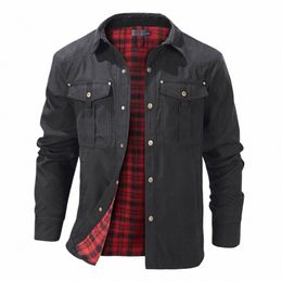 winter Men'S Bomber Jacket High-Quality Male Plaid Flannel Jacket Men'S Lapel Thick Warm Cargo Jackets Coats Streetwear Outfits V4nq#