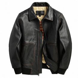 2020 Vintage Black Men Military Pilot Leather Jacket Large Size XXXL Genuine Cowhide Autumn Slim Fit American Aviator Coat f224#