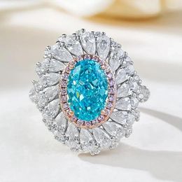 Cluster Rings S925 Silver Ring 6 9 Blue Zircon Inlaid Women's Design Sense European And American Fashion