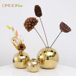 Vases Mini Golden Vase Electroplated Ceramic Ball Flower Vases Modern Art Pot for Interior Home Living Room Office Decoration Gifts