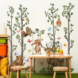 Stickers New Forest Animals Tree Wall Stickers Bear Fox Deer Wall Decals Kids Bedroom Playroom Baby Nursery Room Wall Decorations