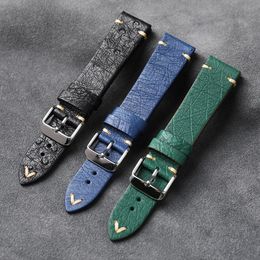 Handmade Ostrich Leather Watchband 18 19 20 21 22MM Blue Black Green Men Strap Ultra Thin Soft Bracelet Retro Style Pin Buckle 240320