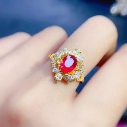 Cluster Rings High-end Luxury Women's Pigeon Red Ruby Ring Fashion Original Real S925 Silver 18K Yellow Gold Anniversary