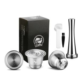 Tools RECAFIMIL Reusable Coffee Capsule Stainless Steel Metal Refillable Coffee Pods for Nespresso Coffee Machine With Spoon & Brush