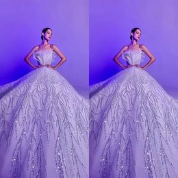 Gorgeous Ball Gown Wedding Dresses Strapless Sleeveless Bridal Gown Sequins Sweep Train Dress Custom Made vestidos de novia