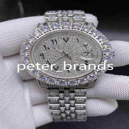 Arabic Dial Watch Diamond Watch Luxury Iced Out Watch Automatic 43MM Men Silver Waterproof 316L Stainless Set CZ Diamond336G