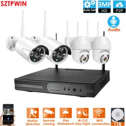 8CH 1080P HD Audio Wireless NVR Kit P2P 3.0MP Indoor Outdoor IR Night Vision Security Audio IP Camera WIFI CCTV System