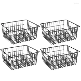 Storage Bottles Freezer Refrigerator Wire Baskets 4 Pack Metal Food Organiser Bin With Built-in Handles