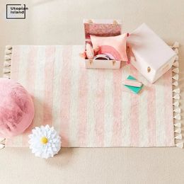 Striped Fluffy Carpet For Living Room Pink Hairy Nursery Play Mat For Children Plush Babi Mats Furry Soft Kids Bedroom Rugs 240322