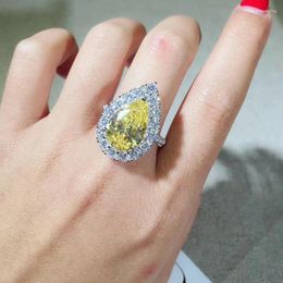 Cluster Rings 925 Sterling Silver Jewelry Fashion Teardrop Lover Micro Cz Crystal Waterdrop Ring Elegant Big Pear Shape