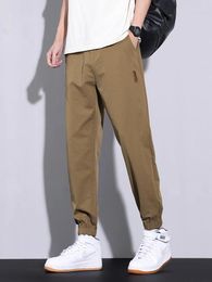 Men's Pants Male Stylish Casual Elastic Waist Dressing Men Trousers Slim Straight Leg Thin Long