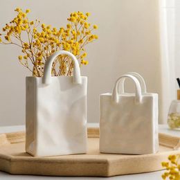 Vases Ceramic Flowers Retro Tote Handbag Shape Tabletop Elegant Flower Vase For Home Living Room Cute Decorative Basket