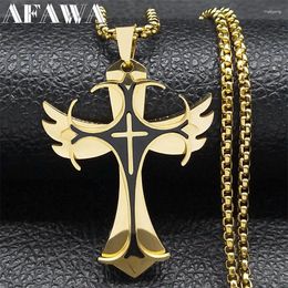 Pendant Necklaces Hip Hop Cross Angel Wing Necklace For Men Women Stainless Steel Gold Colour Creative Male Chain Jewellery Collier NZZZ537S0