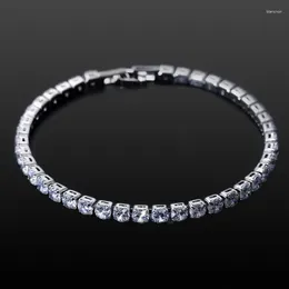 Link Bracelets Luxury Hiphop Iced Out 4mm Cubic Zirconia Crystal Tennis For Women Men Shiny Silver Colour Hand Chain Wedding Jewellery