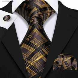 Neck Ties Designer Ties for Men Brown Gold Black Floral Silk Necktie Pocket Square Cufflinks Set Wedding Gift Corbatas BarryWang 5212 Y240325