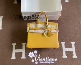 Women Handbag BK L Directors Hand Sewn Bag 25cm Ambre Amber Yellow Cowhide Gold Buckle