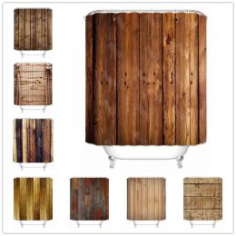 Curtains Rustic Shower Curtain, Vintage Vertical Wood Planks Distressed Rustic Hardwood Design,Cloth Fabric Bathroom Decor Set with Hooks