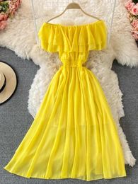 Party Dresses Korejepo Bali Holiday Beach Slim Big Swing Long Dress Sexy Off The Shoulder Leaf Edge Chiffon Clothes