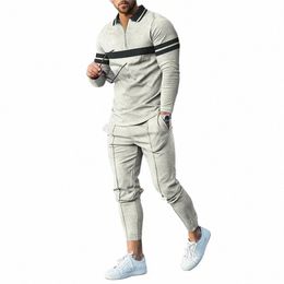 2022 Autumn Winter Lg Sleeve Polo Shirt+Sweatpants Suit Men V-neck Sweatshirt Men Streetwear Vintage Clothing Sets k92L#
