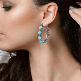 Dangle Earrings 1 Pair Women Exaggerated Natural Stone Ethnic Style Bohemian Rhombus Faux Turquoise Statement Fashion