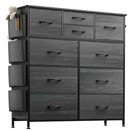 Lulive Dresser Bedroom 10 Chest of Drawers, Fabric Storage Tower with Side Pockets and Hooks, Organizer Unit for Living Room, Hallway, Closet