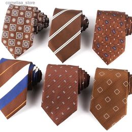 Neck Ties Neck Ties Wedding Tie For Men Women Brown Colour Neck Tie For Party Jacquard Neckties Adult Coffee Pattern Neck Ties For Groomsmen Gifts Y240325