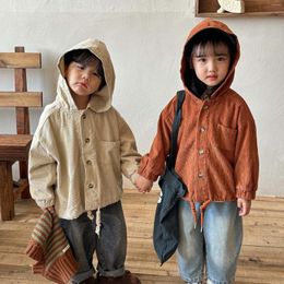 Jackets 2024 Autumn Children Hooded Coat Long Sleeve Jacket For Girls Boys Cardigan Baby Loose Clothes Kids Casual Corduroy Hoodie