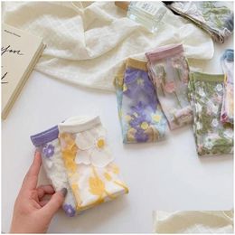 Socks Hosiery Women Breathable Tra-Thin Summer Korean Girls Embroidery Middle Tube Flower Womens Floral Drop Delivery Apparel Underwea Ot3Vm