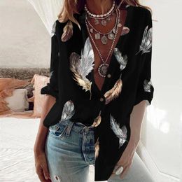 Women's Blouses Flowers Printing Shirt Casual Long Sleeve Button Neckline Loose Tops Spring Summer Fashionable Shirts