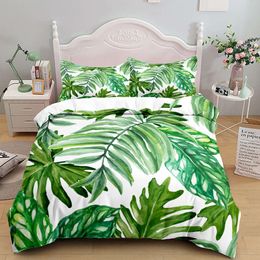Folhas de palmeira tropical cama rei rainha duplo gêmeo único tamanho capa edredão fronha conjunto roupa cama