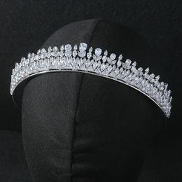 2T Clear Zircon Wedding Tiaras Headbands Crystal Brides Hair Accessories Evening Jewelry 240311