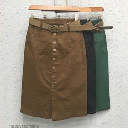 Skirts 2023 Korean Style Womens Khaki Beige Black Button High Waisted Pencil Denim Skirt Women Woman Placket Skinny Jean