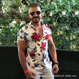 Men's Casual Shirts 2024 Spring/Summer Fashion Fragmented Flower Collar Short Sleeve Shirt Loose Hawaiian Streetwear
