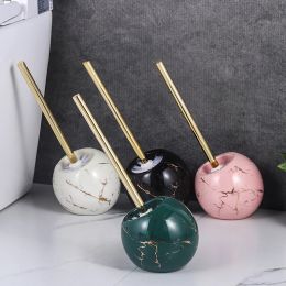 Brushes Nordic Ceramic Toilet Brush Round Shape Floorstanding with Base Long Handle Clean Brush Marbling Luxury Bathroom Accessories