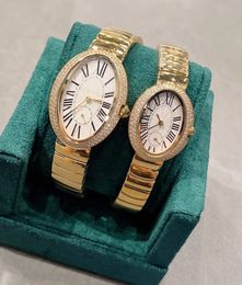 New Couples Roman Number Bathtub Watch Women Men Multifunction Quartz Stopwatch Stainless Steel Sapphire Glass Oval Watches Double Diamond Bezel Clock 29mm 25mm