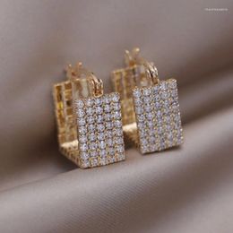 Dangle Earrings South Korea Design Fashion Jewelry Gold Plated Square Crystal Luxury Women's Party Accessories