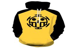 Anime One Piece 3D Hoodie Sweatshirts Trafalgar Yasası Cosplay Korsanları Kalp İnce Pullover Hoodies Dış Giyim Kat Kıyafet G1203437392