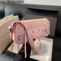 Factory Direct Store Handbag Free Shipping 2024 Spring/summer New Spicy Girl Dark Rivet Motorcycle Bag Single Shoulder Underarm Small Square Trendy Cool Womens