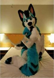 2018 High quality Blue Long Fur Husky Dog Fox Wolf Fursuit Mascot Costume Suit Party Game Fancy Dress Adult Size Apparel3579072